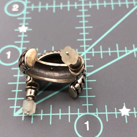 Sterling Silver Earrings Bali Indonesia Ornate Texture Small Hoops Marked AI 925 - Picture 5 of 7